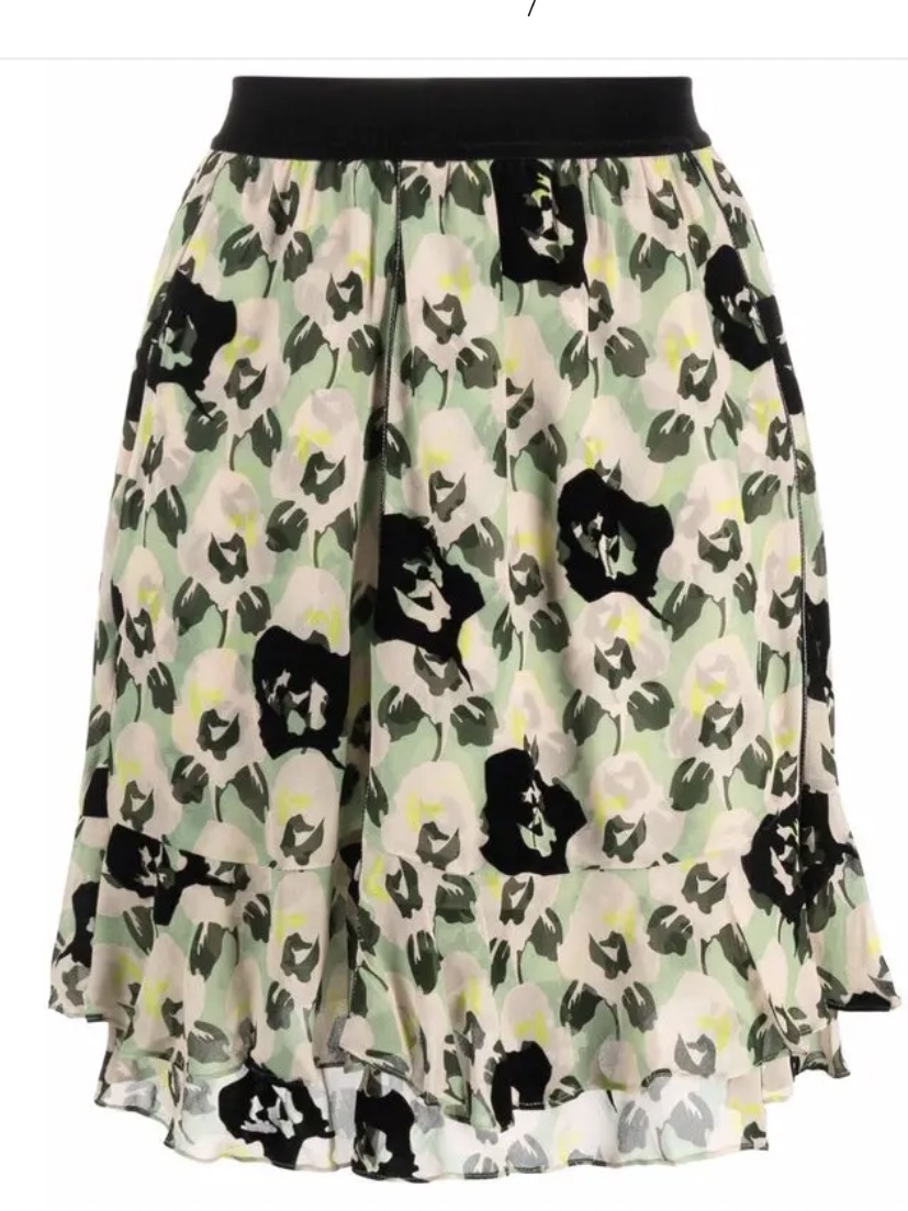 Dorothee Schumacher Flower Patch Floral Ruffle Mini Skirt Velvet Waist 1 Xs Us 2